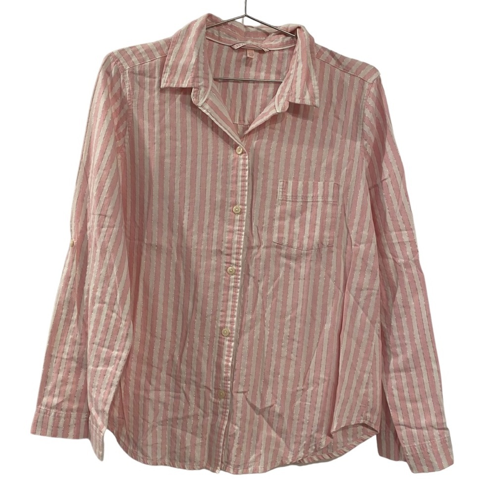 Victoria's Secret Pale Pink & White Striped Long Sleeve Button Up Pajama Blouse